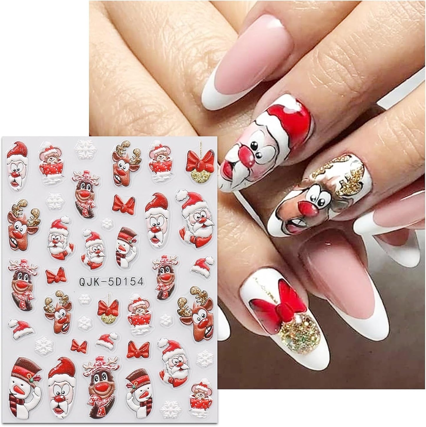 JMEOWIO 3D Nagelsticker Weihnachten Nail Art Sticker Selbstklebend Nagelaufkleber 5D Stereoskopisch Schneeflocke Xmas Winterurlaub Niedliche Dekoration Nageldesign Zubehör 4 Blatt