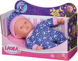 Simba 105010010 – Laura Little Star Weichkörperpuppe in einem süßen Kleid und leuchtender Mond- und Sternenmütze, 20 cm, leuchtende Babypuppe ab 12 Monaten