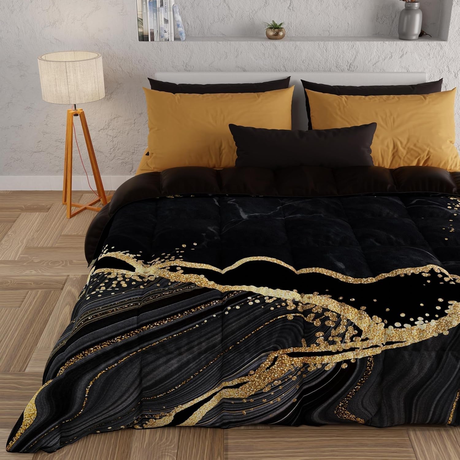 PETTI Artigiani Italiani - Winterdecke, Winterdecke, einfache Steppdecke, doppelseitig, einfarbig und digital bedruckt, 100 % antiallergische Mikrofaser, hergestellt in Italien. Steppdecken und Steppdecken Naty Shop Einzelbett aus schwarzem Marmor