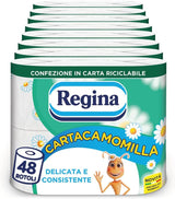 Regina Cartacamomilla – 8 Rollen Toilettenpapier, 300 flauschige Blätter, 3-lagig, weich und fest, recycelbare Papierverpackung