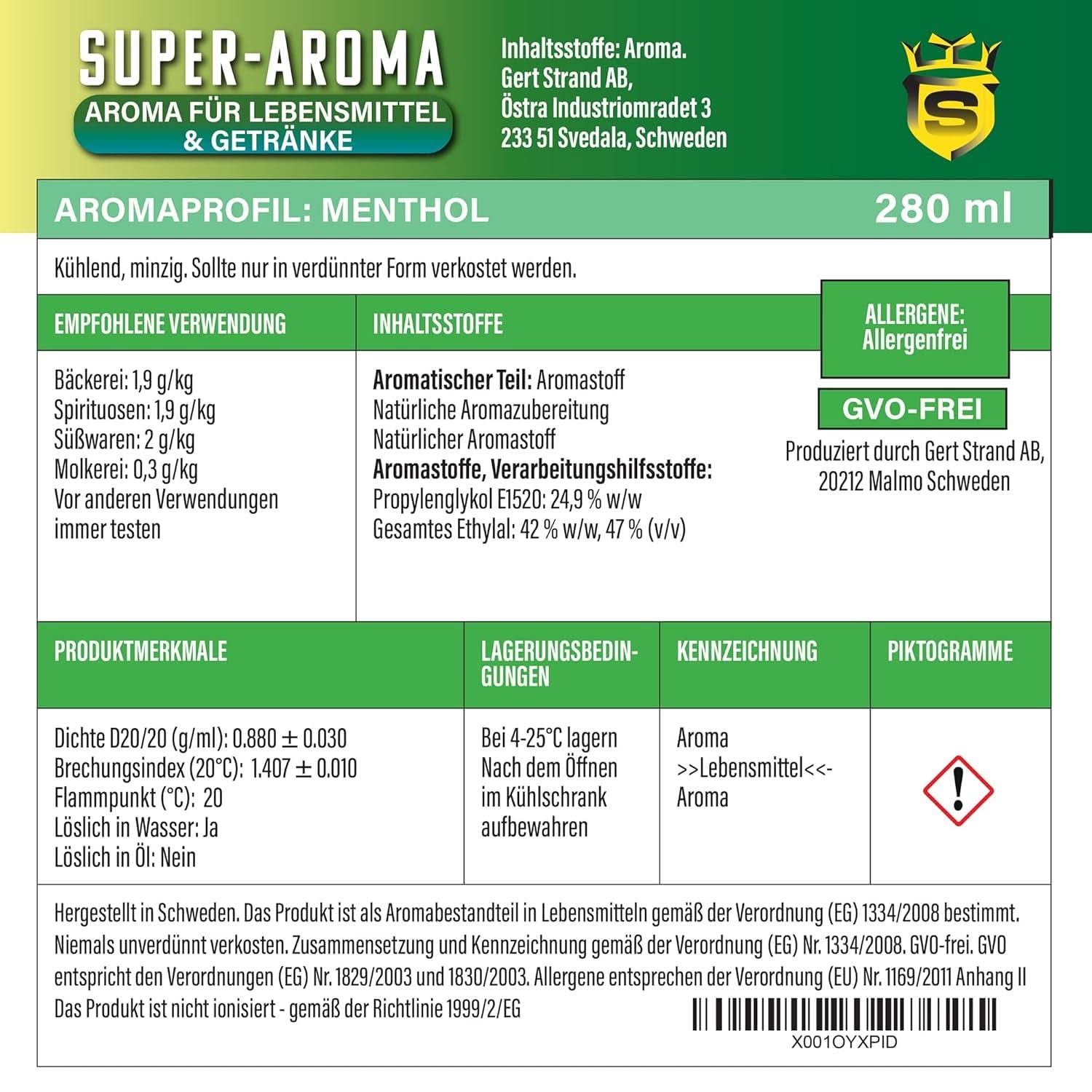 Mentholkonzentrat 280 ml Arome Naty Shop