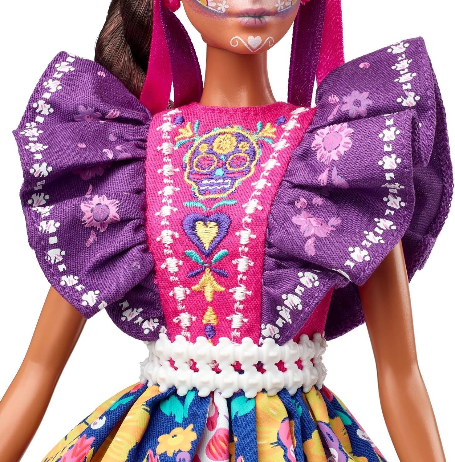 2022 Día De Muertos Barbie-Puppe mit gerüschtem Trachtenkleid, Blumenkranz und Calavera-Gesichtsbemalung, Geschenk für Sammler