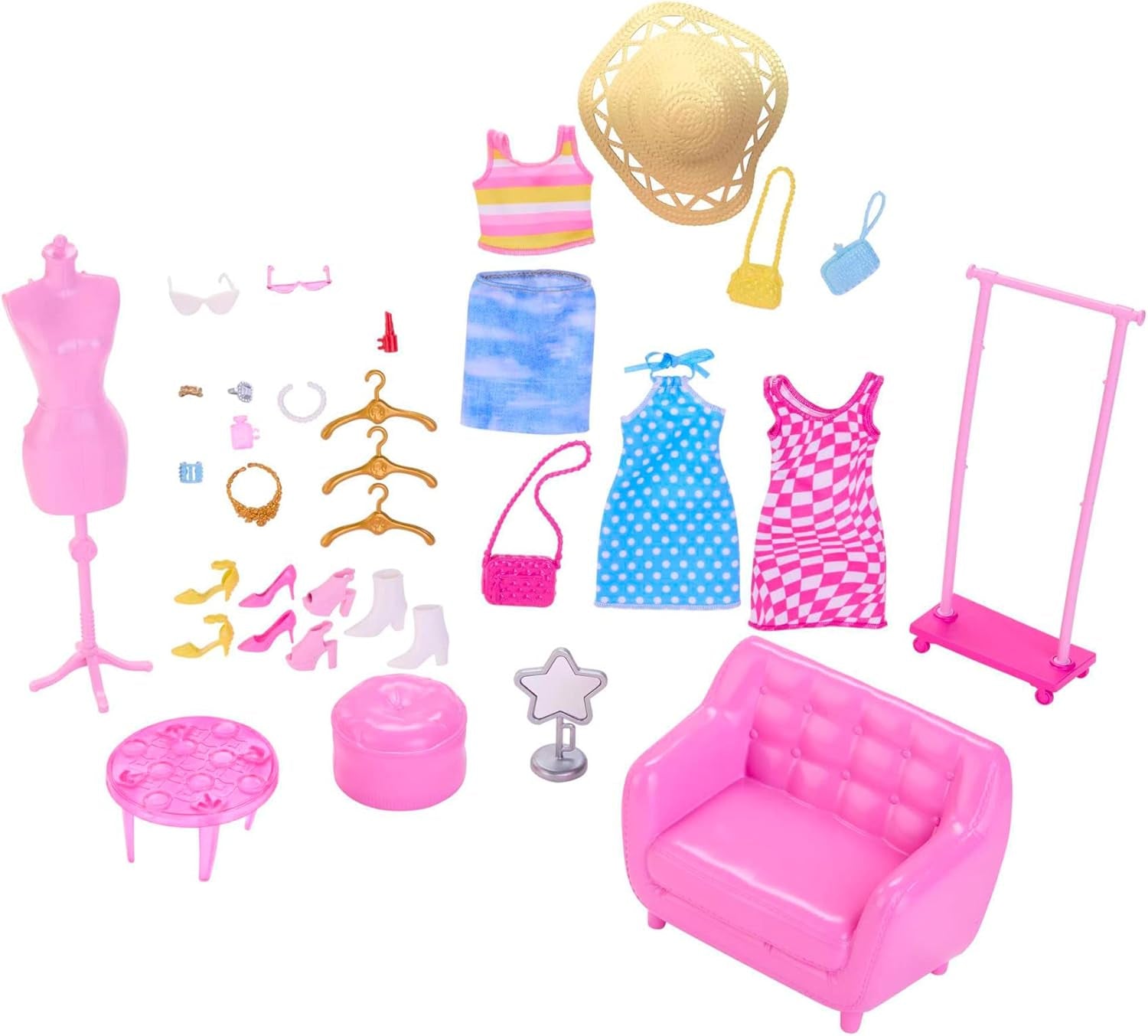 Barbie-Modepuppe und Kleiderschrank-Set mit Kleidung, Accessoires und Salonmöbeln, langanhaltender Friseurspaß für Kinder ab 3 Jahren, HPL78