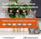 Wellness CORE Signature Selects 8 x 79 g, Hühner- und Truthahnmischung – Nassfutter für Katzen, köstliche Streifen in Soße, getreidefrei, natürlich, hypoallergen, proteinreich, reich an Fleisch