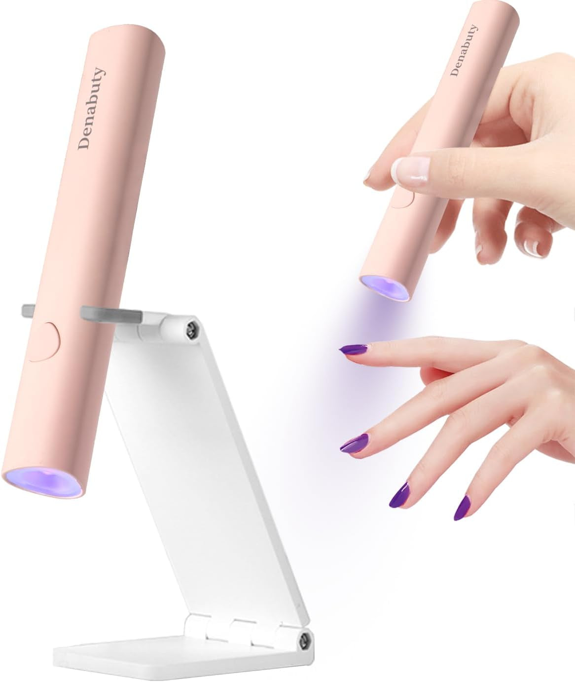 Denabuty UV-Lampe für Gel-Nagellack, Mini-U-V-LED-Lampe für Nagelersatz mit Ständer, tragbare kleine UV-Nagellampe für Gel-Nagellack, zum Aushärten von Nagelkleber und Nagelspitzen weiß