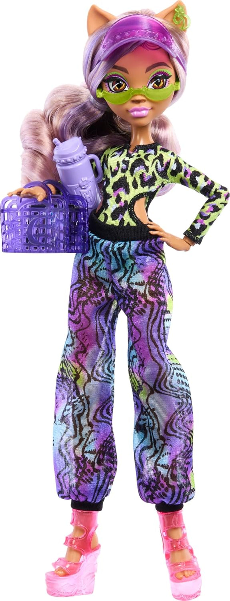 Monster High Scare Adise Island Clawdeen Wolf Puppe mit Badeanzug, Jogginghose und Strandaccessoires wie Visier, Wasserflasche und Buch