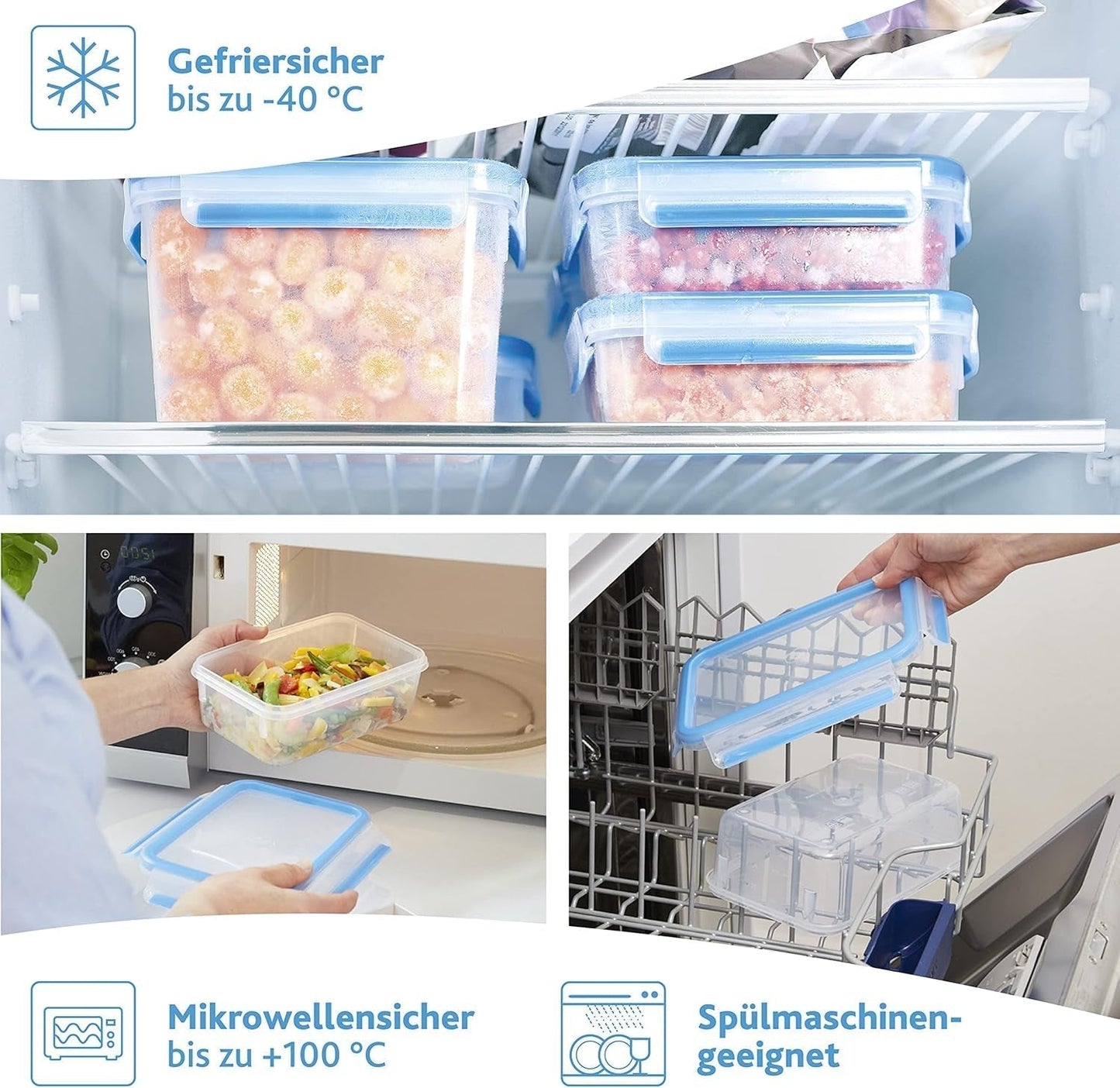 Emsa 515585 Lebensmittel-Clip & Verschluss | 3-teiliges Set | Kunststoff | transparent / grün | 0,55 / 1 / 2,2 Liter Frischhalteboxen von Naty Shop