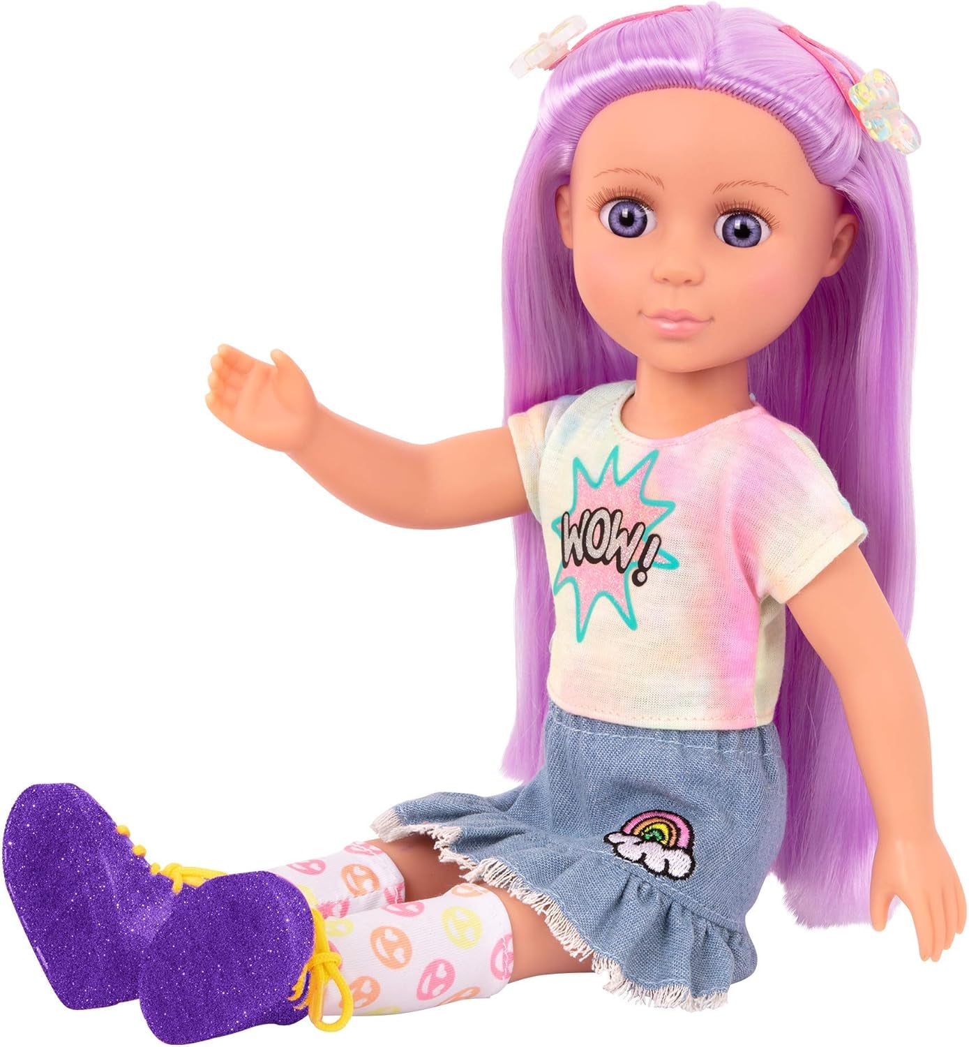 Glitter Girls – Luma – 36 cm große bewegliche Puppe – einzigartige lila Haare und lila Augen – Haarverlängerungen, Schleife, Clips und farbenfrohes Outfit – ab 3 Jahren