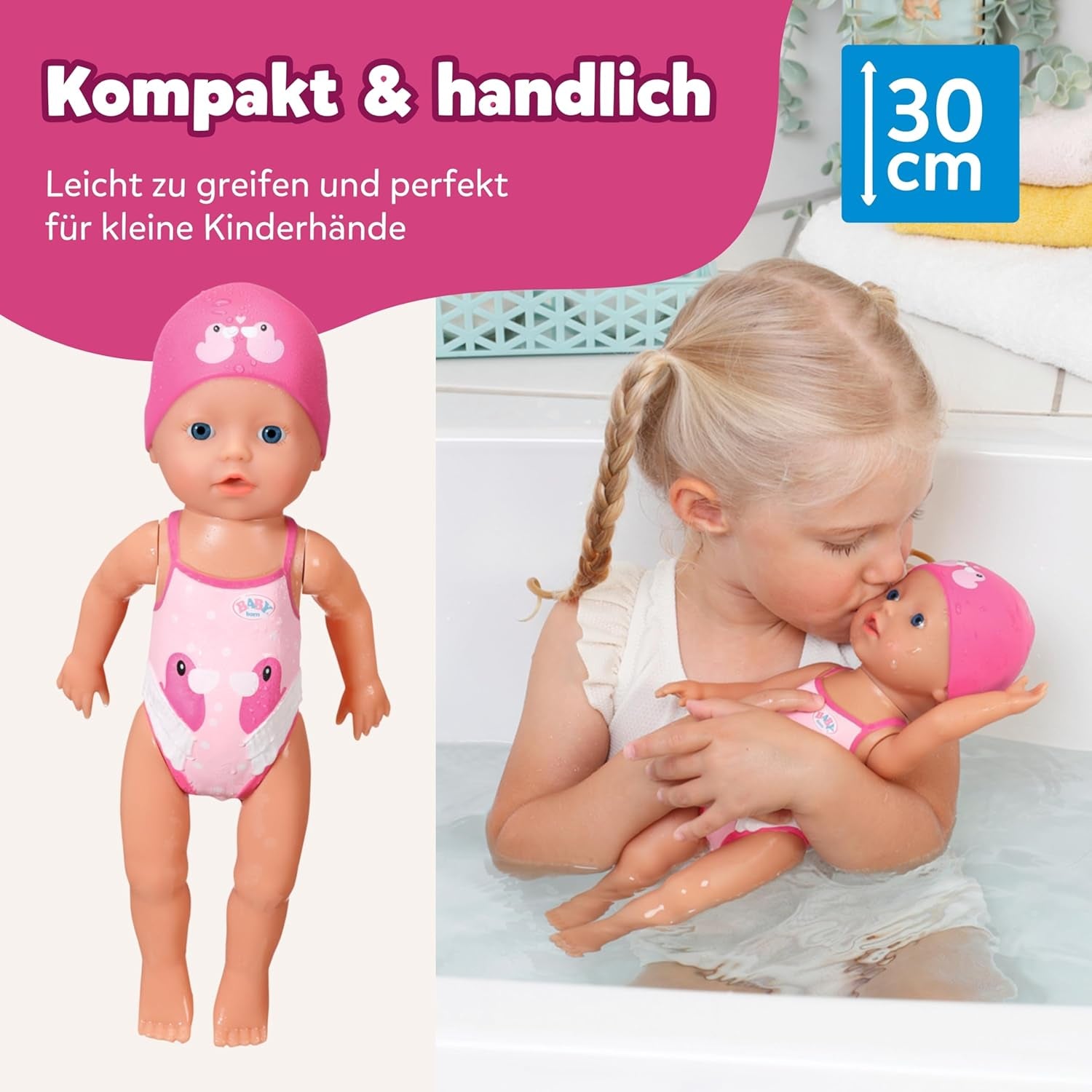 BABY Born My First Swimmer Girl – 30 cm große Puppe – Badepuppe mit Drehmechanismus, wasserdicht – funktioniert ohne Batterien – geeignet für Kinder ab 1 Jahr