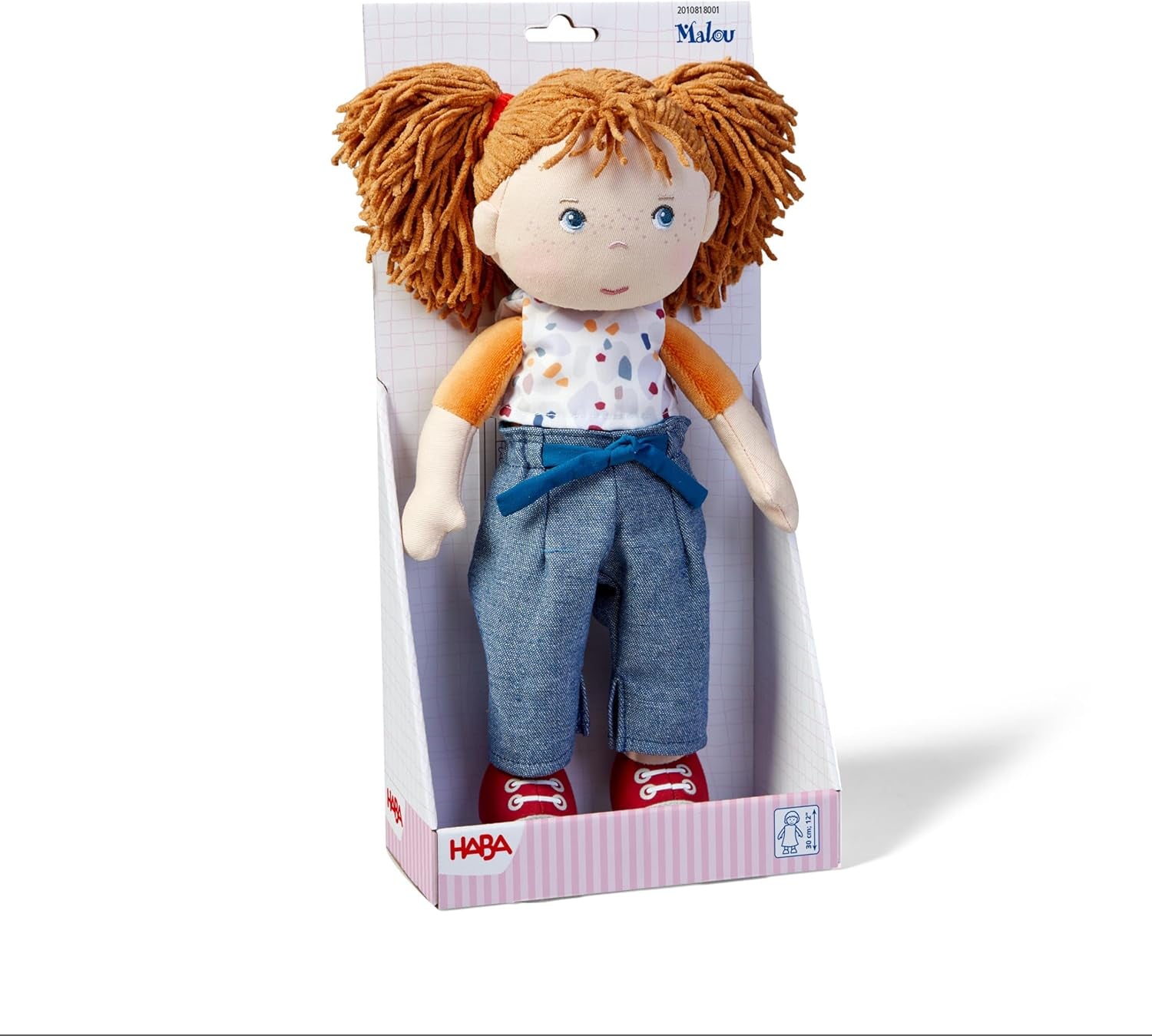 HABA Malou Puppe – 30 cm hohe Kuschelpuppe zum Spielen und Kuscheln – Weiche und waschbare Materialien – Ideale Alternative zu Plüschpuppen – Geeignet für Kinder ab 1,5 Jahren – 2010818001