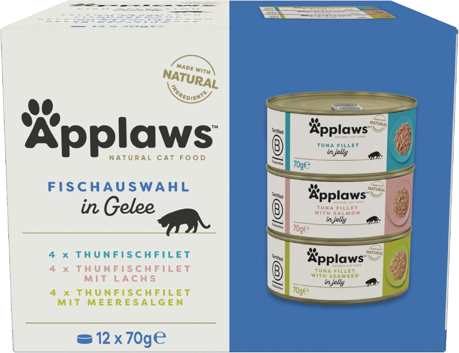 Applaws Natürliches Nassfutter für Katzen, Auswahl an Quallen (Packung mit 12 x 70 g)