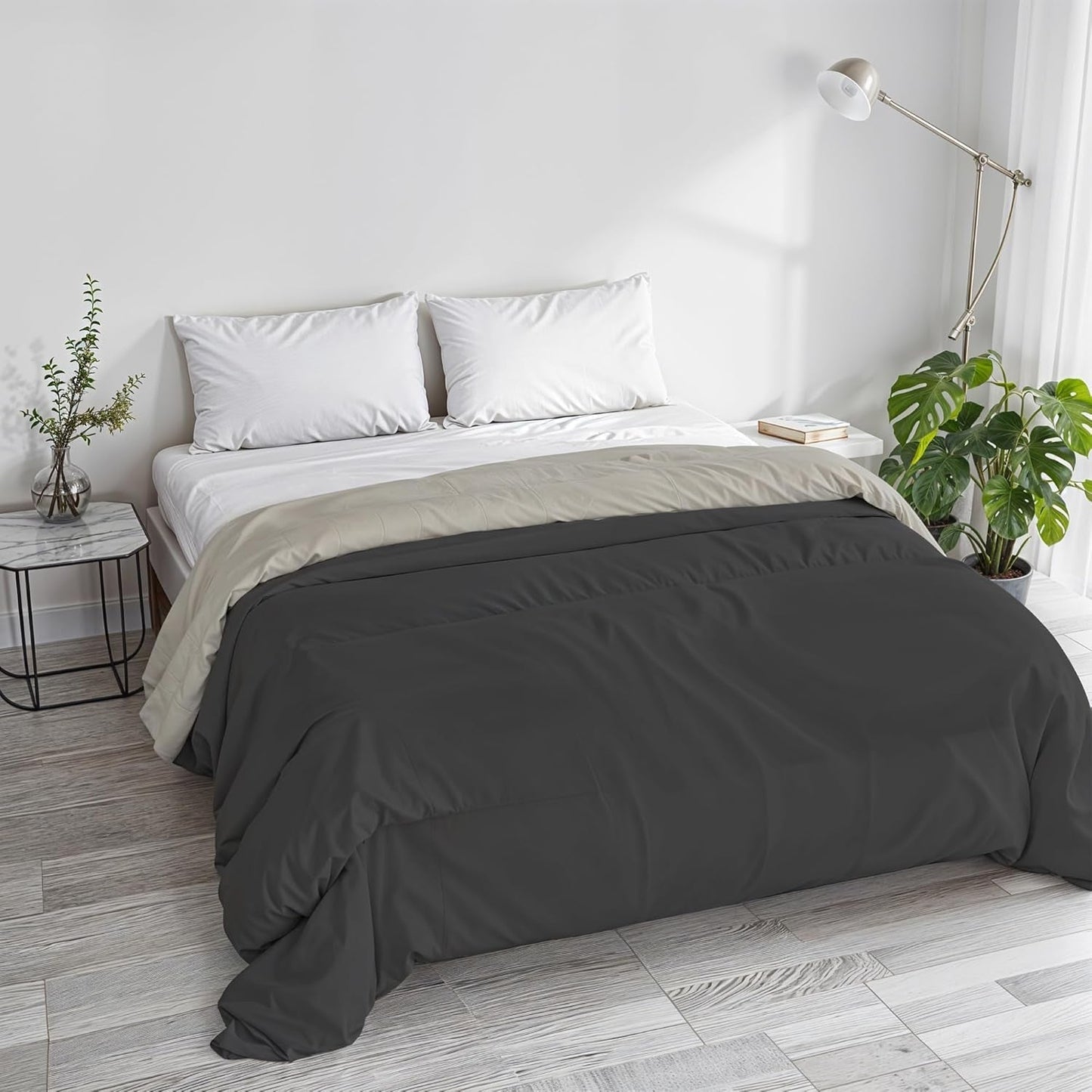 Einfache Winterdecke, schlicht und gefüttert, dunkelgrün/creme, 200 x 245 cm. Steppdecken und Steppdecken Naty Shop Dunkelgrau/hellgrau 250 x 245 cm