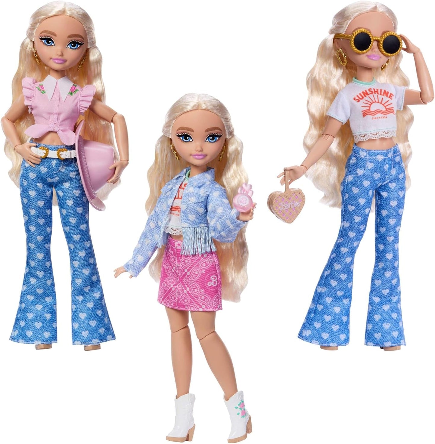 Barbie Dream Besties Festival-Looks-Set, mit Barbie Malibu-Puppe mit langen blonden Haaren zum Stylen und über 10 abnehmbaren Kleidungsstücken und Accessoires, JGH87