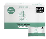 Naïf – Plastikfreie Feuchttücher – 1296 Stück (24 Stück x 54 Feuchttücher) – Babypo-, Körper- und Gesichtspflege – 99 % Wasser – 0 % Duftstoffe und Alkohol