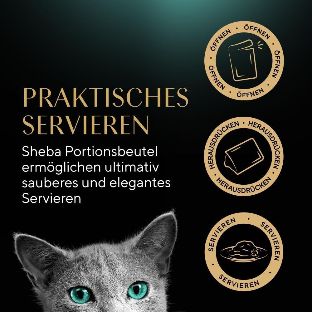 SHEBA Nassfutter für Katzen – 72 Beutel x 85 g – Geflügelsorte in Gelee – Nassfutter für Katzen – 1 große Packung