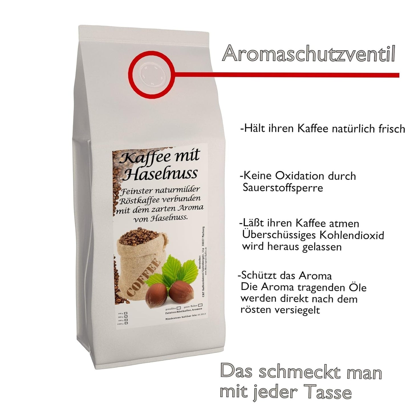 Kaffee mit aromatischen Haselnüssen, 3 ganze Bohnen à 1000 g