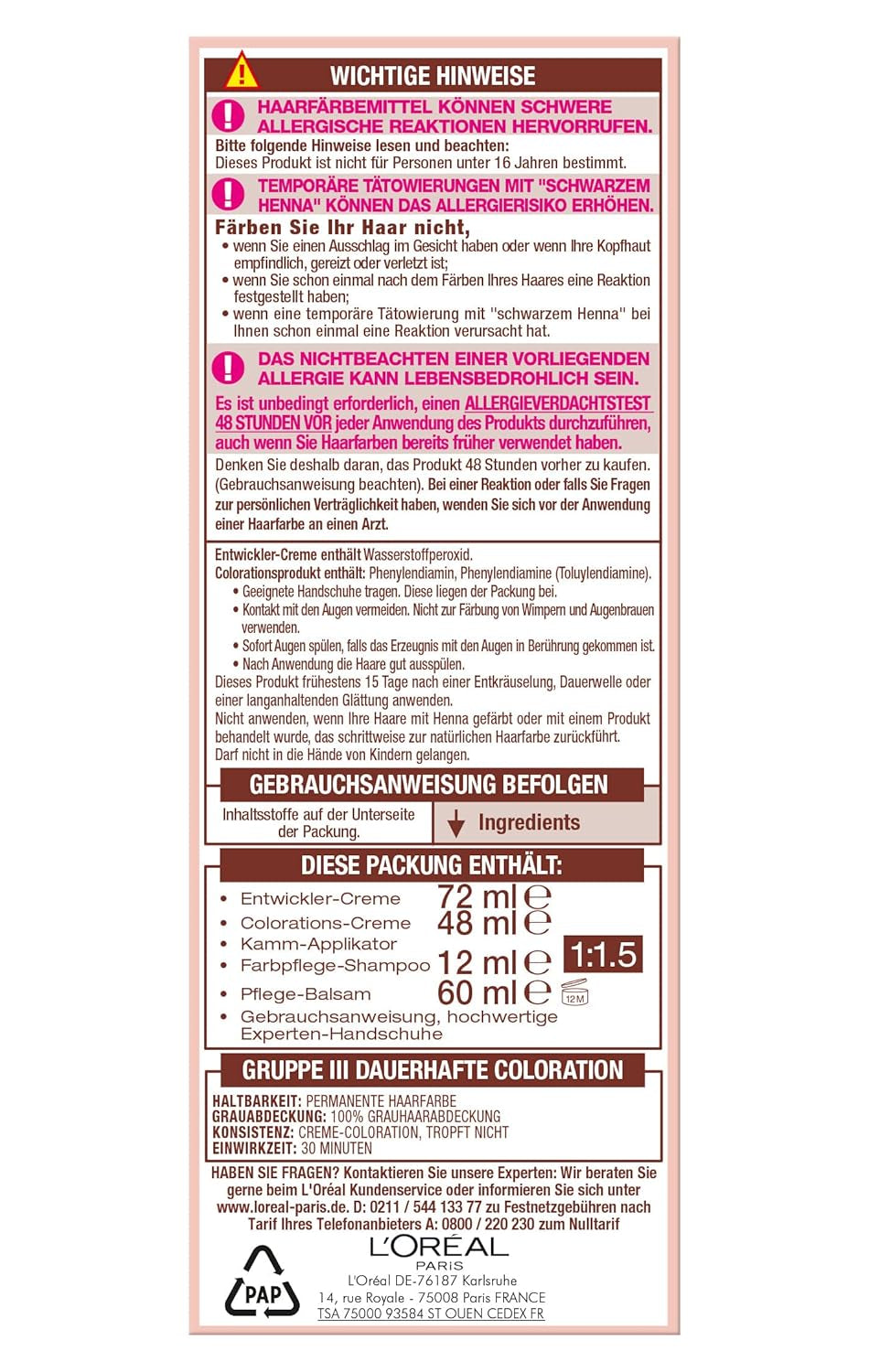 L'Oréal Paris Permanente Haarfarbe für jeden Hautton, Färben ohne Ammoniak, universelle Nude-Töne mit vollständiger Abdeckung grauer Haare, Excellence Creme, Nr. 5U Hellkastanie (braun), 1 Stück Naty Shop Haarfärbemittel