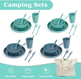 53-teiliges 4-Personen-Campinggeschirr-Set, unzerstörbares 4-Personen-Campinggeschirr, leichtes Kunststoff-Geschirr-Set mit Tragetasche, stapelbare Teller und Schüsseln, BBQ-Garten-Picknick-Geschirr