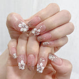 Künstliche Nägel, natürlicher Glitzer, kurzes Aufdrücken, selbstklebende Glitzernägel aus Acryl für Frauen und Mädchen, Nagelkunst-Zubehör, 48 Stück