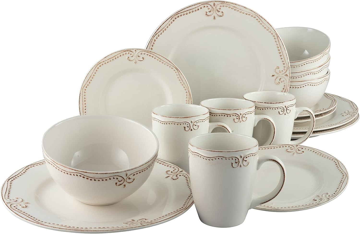 CreaTable, 23601, Serie Romantic Vintage, 16-teiliges Tafelservice für 4 Personen, Kombiservice aus Porzellan, spülmaschinen- und mikrowellengeeignet, hochwertige Herstellung