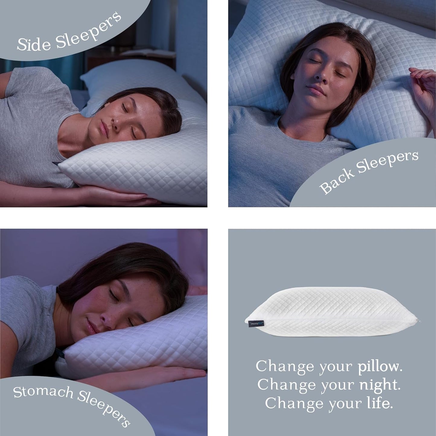 Dreamyblue Premium-Schlafkissen – Füllung aus geschreddertem Memory-Schaum [verstellbare Höhe], waschbarer Bezug aus Bambus-Viskose – zum Gleiten von Seiten, Rücken und Bauch – Naty Shop Standard-Kissen