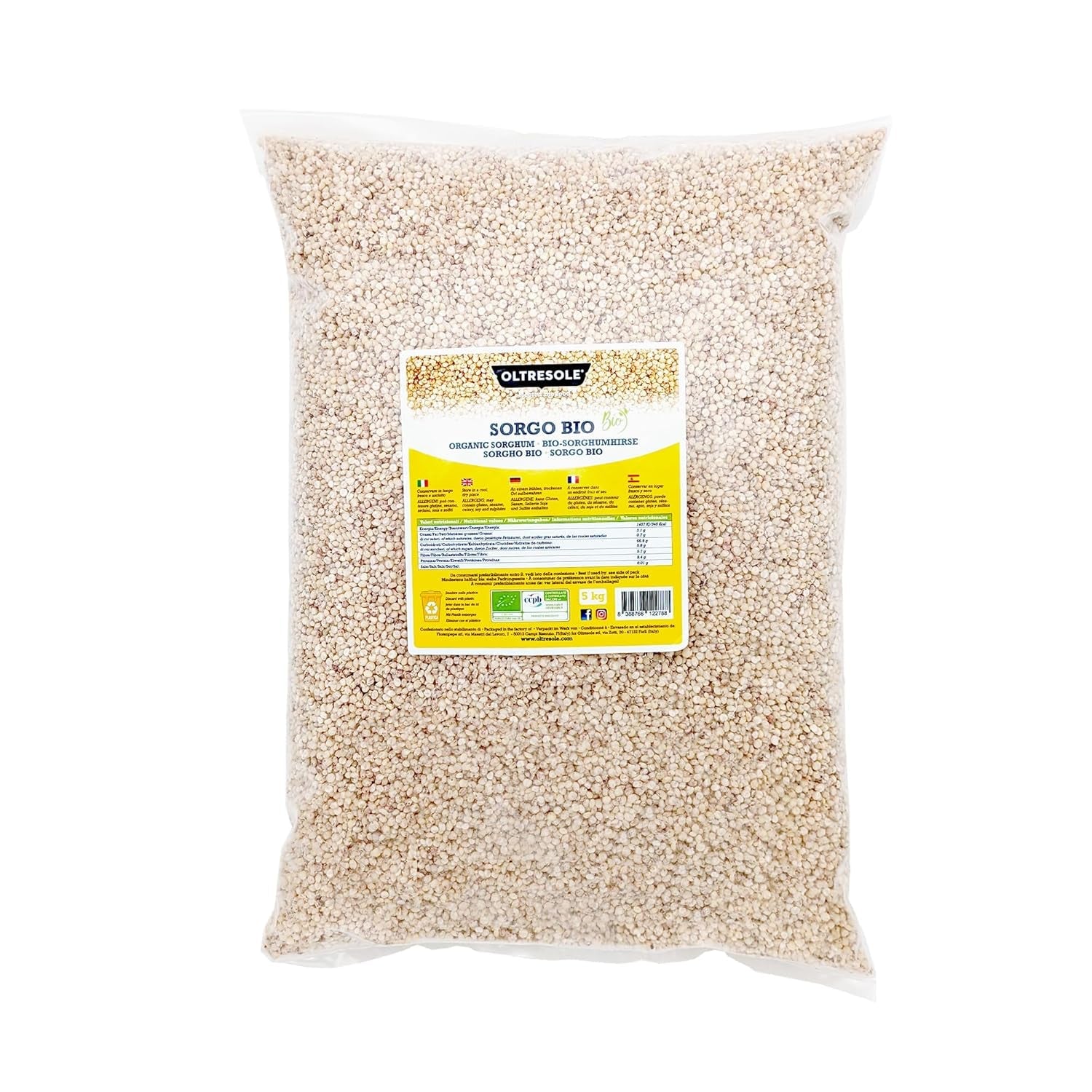 Bio-Weißhirse, 1 kg, geschält, Rohkorn, biologisch angebaut in Italien, ideales Paket für die Familie