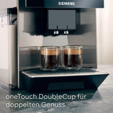 Automatische Espressomaschine Siemens EQ900, großer TFT-Farbbildschirm, 2 Bohnenbehälter, 36 Heiß- und Kaltgetränke, kalter Kaffee, superleise, Zwei-Tassen-Funktion, App-Steuerung, Edelstahl, TQ907D03