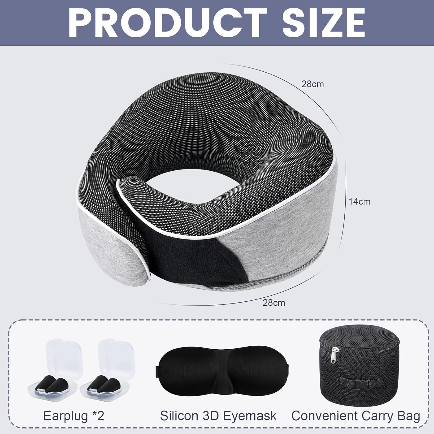 Nackenkissen aus Memory-Schaum, Reisekissen, ergonomisches Design, Nackenkissen aus Memory-Schaum mit Augenmaske, 2 Ohrstöpsel und Aufbewahrungstasche, perfekt zum Schlafen unterwegs auf Reisen, Naty Shop orthopädische Nackenkissen