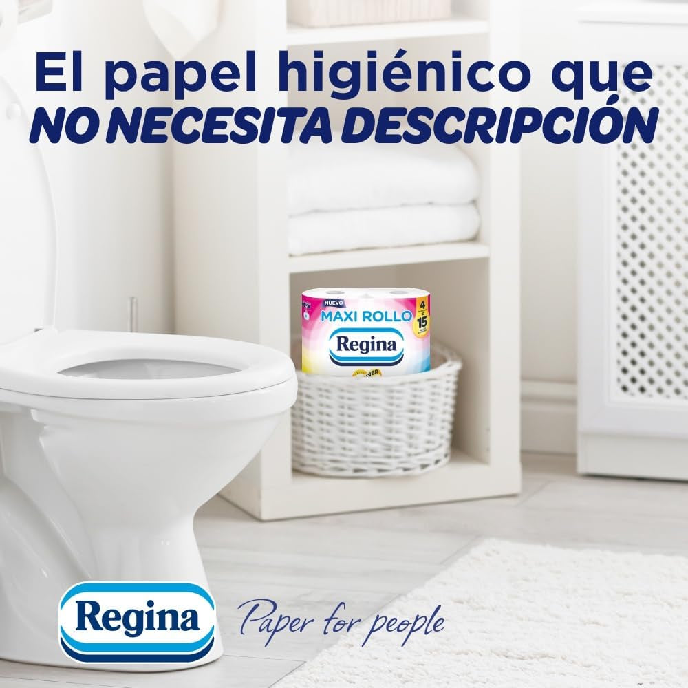 Regina Maxi-Roll – 4 Rollen Toilettenpapier, 500 2-lagige Blätter pro Rolle, mehr als das Dreifache einer Standardrolle, 60 % recycelte Kunststoffverpackung, 100 % FSC-zertifiziertes Papier