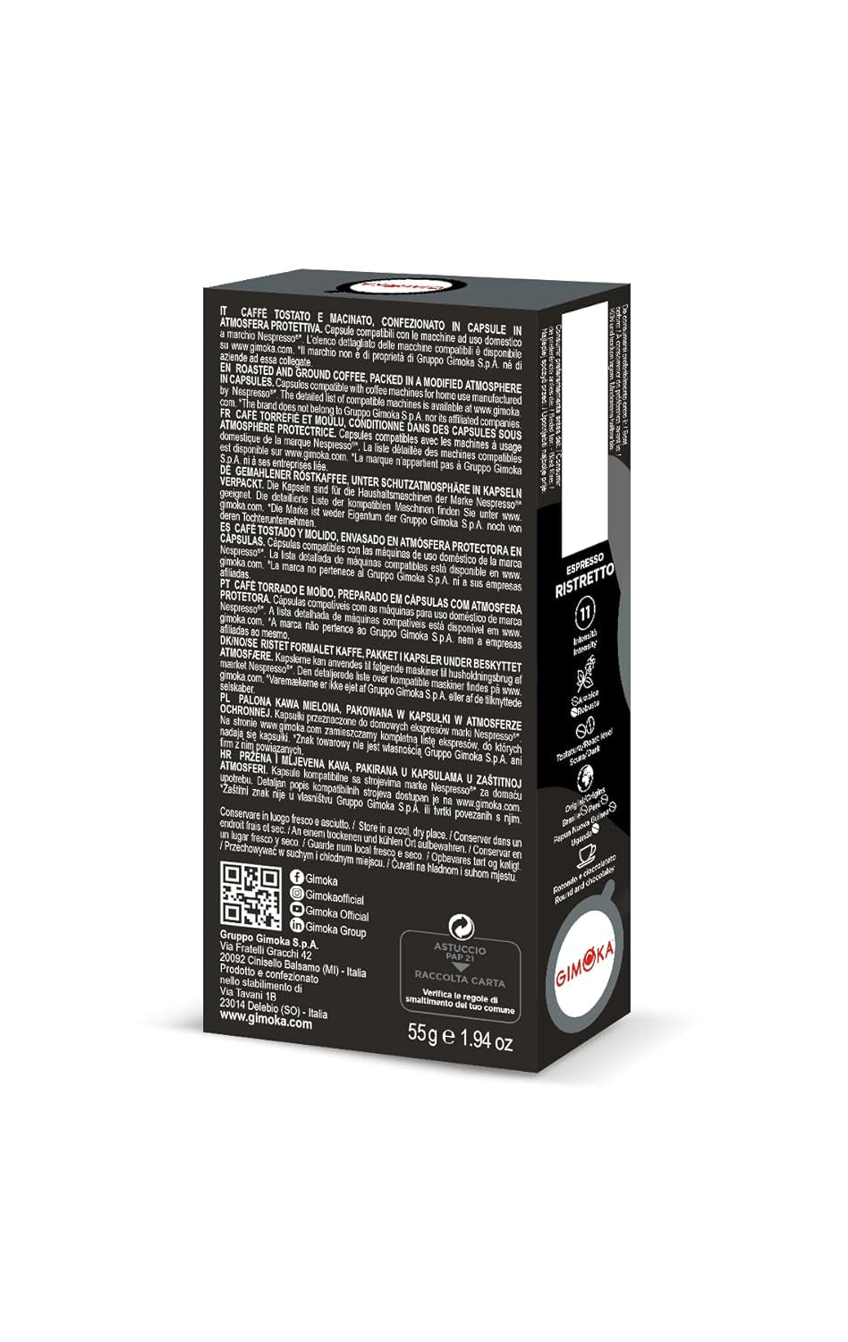 Gimoka Kaffeekapseln Espresso Ristretto, Intensität 11/13-100 Kapsel aus Aluminium – kompatibel mit Nespresso* Haushalts-Espressomaschinen – 100 Stück (10 x 10 Getränke) – hergestellt in Italien