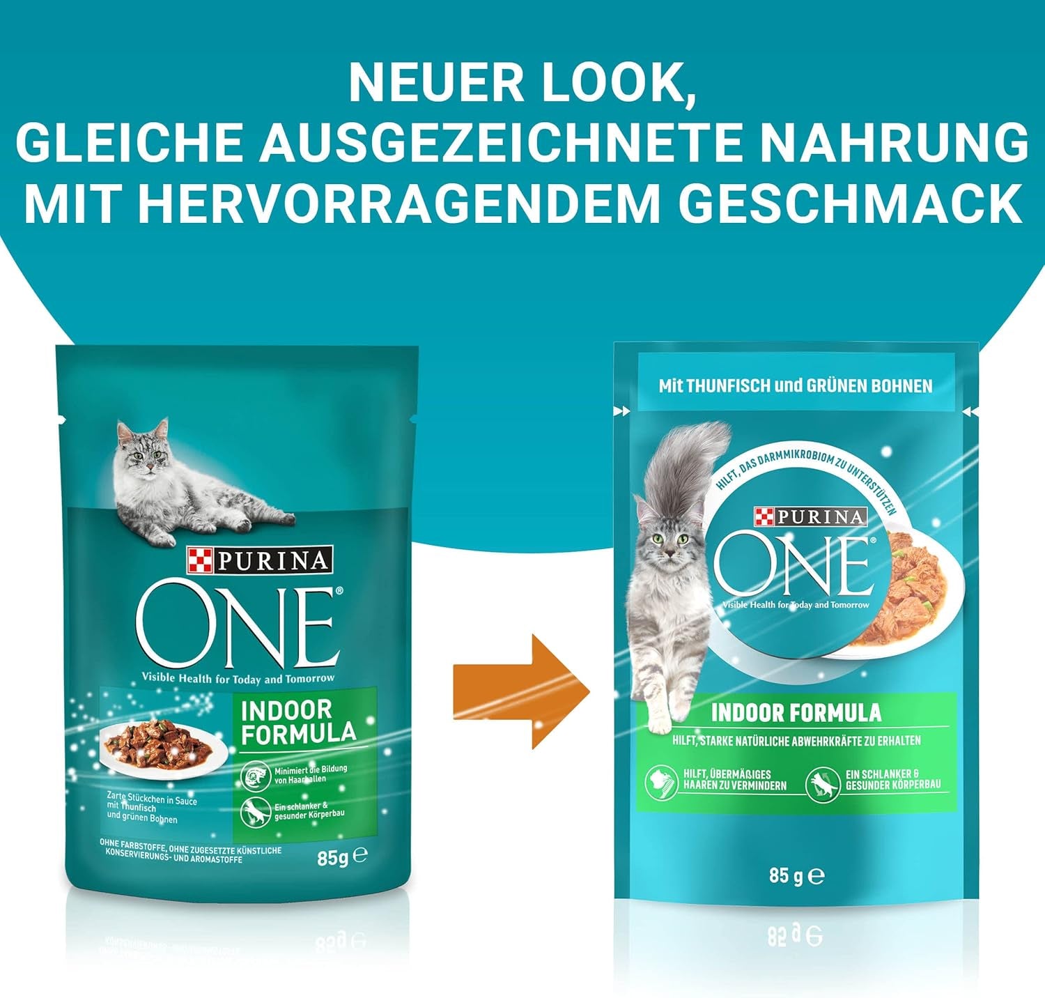 PURINA ONE Indoor Formula Nassfutter für Katzen, zarte Stücke in Soße für selbstgemachte Katzen mit Thunfisch, 26er-Pack (26 x 85 g)