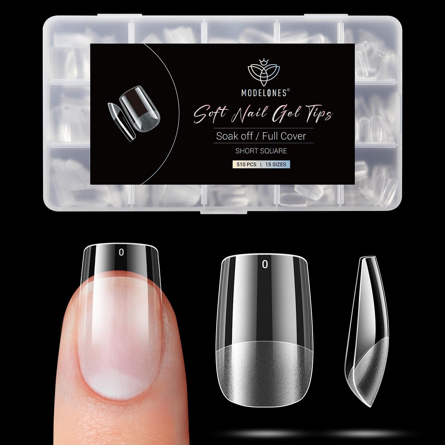 Modelones Nagelspitzen 510 Stück – Full-Cover-Nagelspitzen-Set, Gel-Spitzen-Set, vorpolierte PMMA-Harz-Nagelspitzen, künstliche Nägel zum Aufkleben von Nagelkunst-DIY, kurzes Squoval