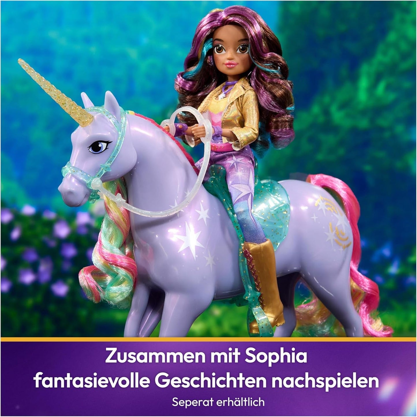 Wildstar-Einhorn von Unicorn Academy – 28 cm großes, originales Sophia-Einhorn aus der Netflix-Serie mit echter Mähne und Schweif, abnehmbarem Zaumzeug, Sattel und Bürste, ab 4 Jahren