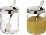 APS 40415 Senftopf, 2er-Set, je Ø 5cm, H: 6cm, Glas, Edelstahl, inkl. Löffel und Deckel