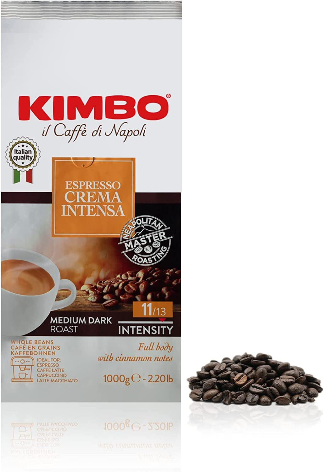 3x Kaffeebohnen Espresso Intense Cream, mittlere dunkle Röstung, ganze Kaffeebohnen, 1 kg Beutel, Kaffee aus Neapel