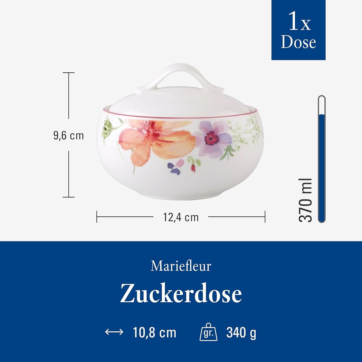 Villeroy & Boch - Mariefleur Zuckerdose, verschiedene Farben, spülmaschinenfest, mikrowellengeeignet, Zuckerdose mit Deckel, Zuckerdose, Aufbewahrung, Kaffeezubehör, Blumengeschirr, Premium-Porzellan