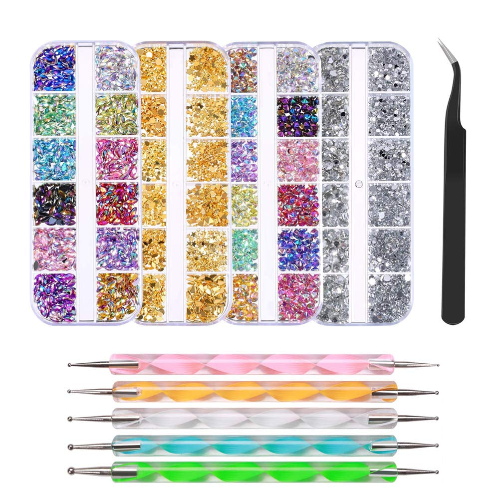 Nagel-Strasssteine ​​mit Punktierungswerkzeugen, 3D-Nageldekoration, Nagel-Glitzerstein-Set, Nail-Art-Glitzer, Nagelzubehör, Nageldesign mit Pinzette