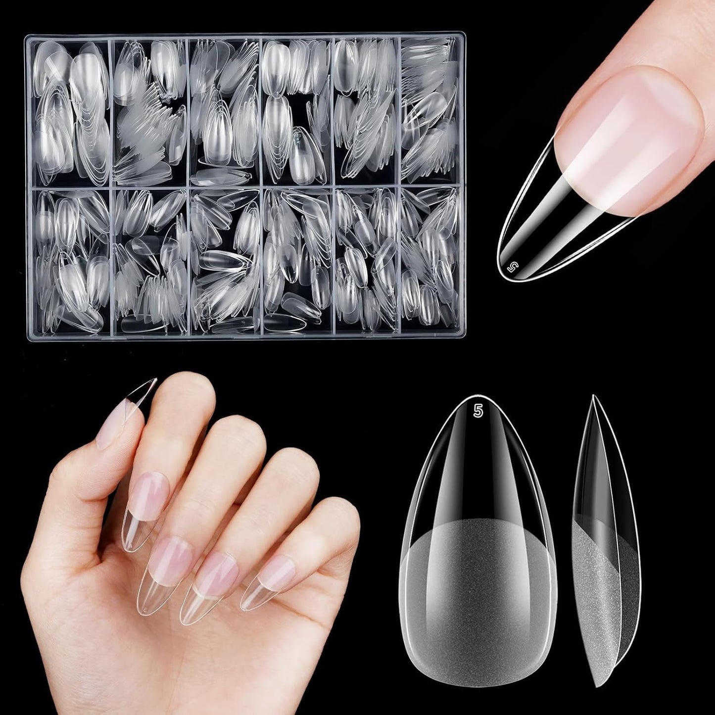 Kurze künstliche Nägel, 500 Stück, weiche Gel-Nagelspitzen mit vollständiger Abdeckung für Gelnägel, 12 Größen, vorpolierte Nagelspitzen für Gelnägel, kurze künstliche Nägel, Sargnagelverlängerungen mit Box