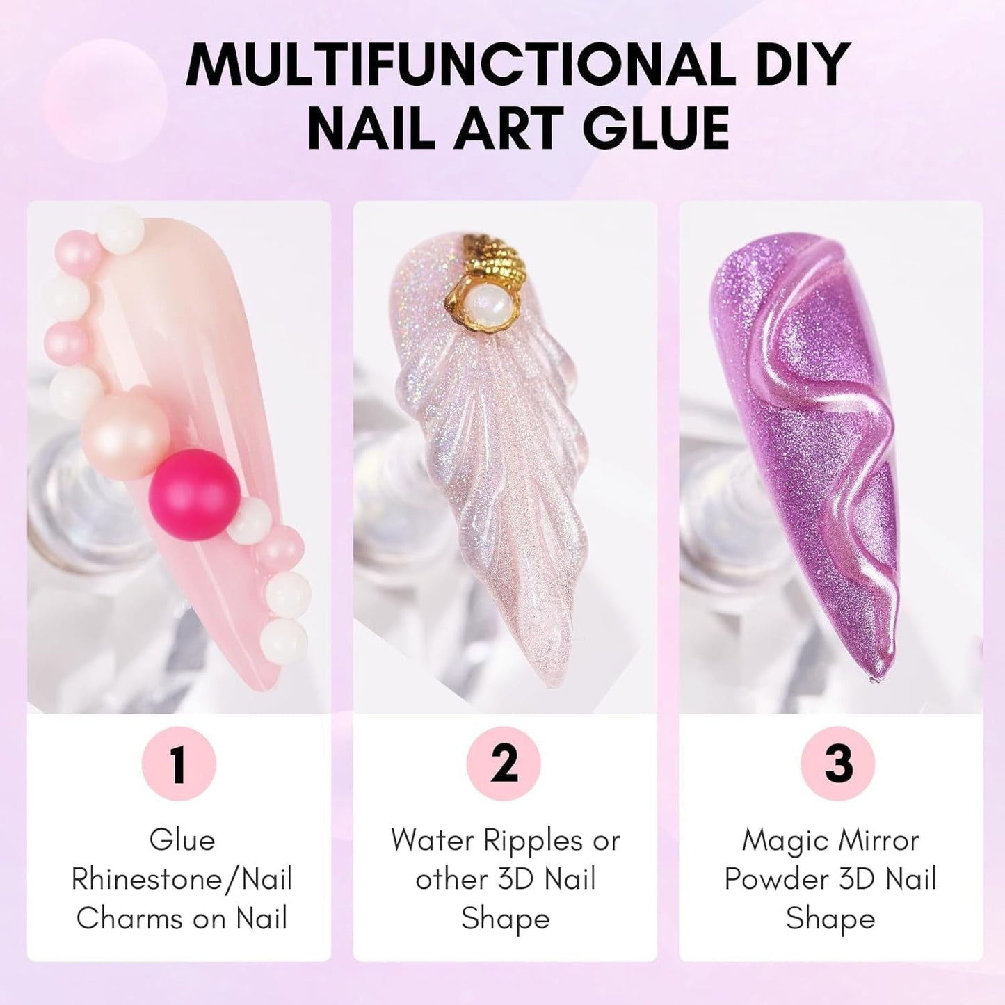 Makartt Strass-Klebegel – 15 ml UV-Nagelkleber-Set mit rosa Nagel-Charms, Herz-Kreis-Nagelschmuck und Nageldesign-Zubehör für Heim-Maniküre, Valentinstagsgeschenk