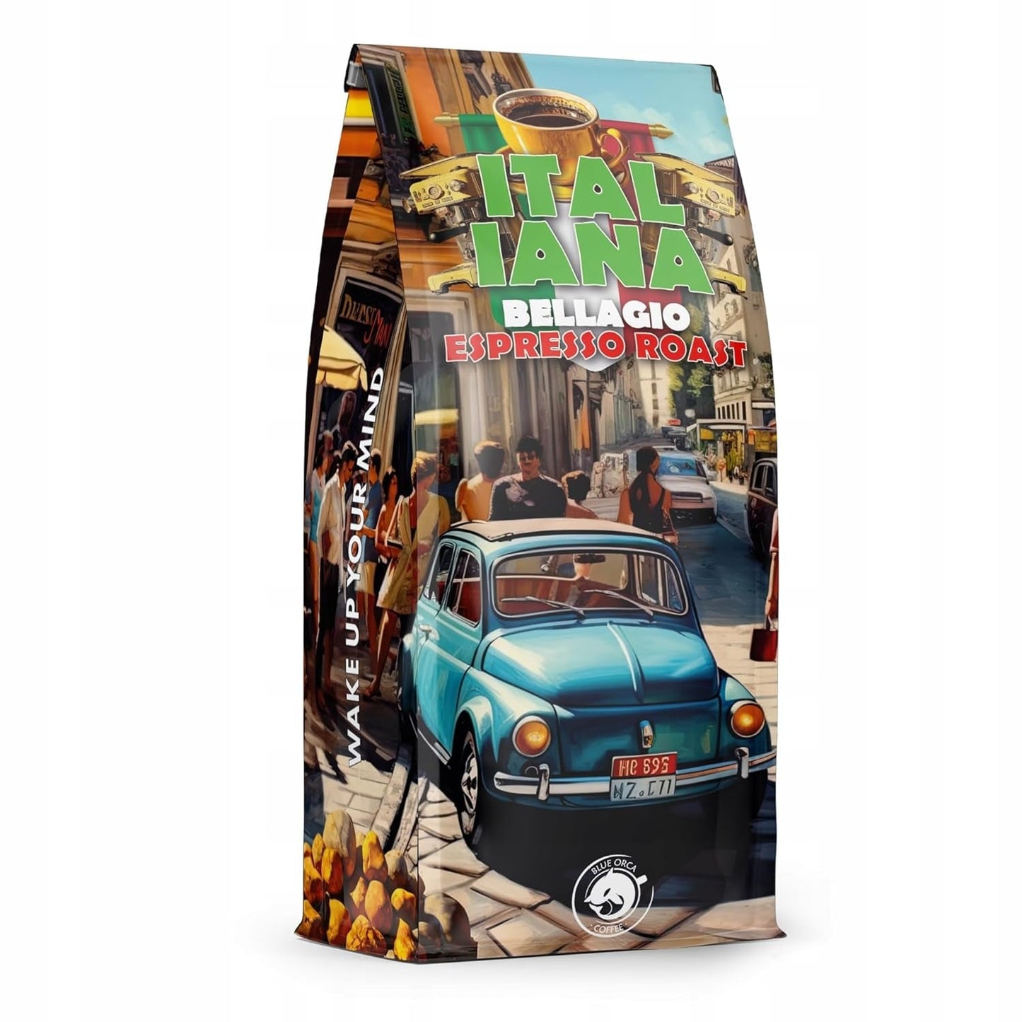 Geröstete Kaffeebohnen Italiana Bellagio 1kg | 80 % Arabica und 20 % Robusta | mit einem Hauch von Nüssen und dunkler Schokolade | frisch geröstet, säurearm | für Kaffeemaschinen | Blauer Orca-Kaffee