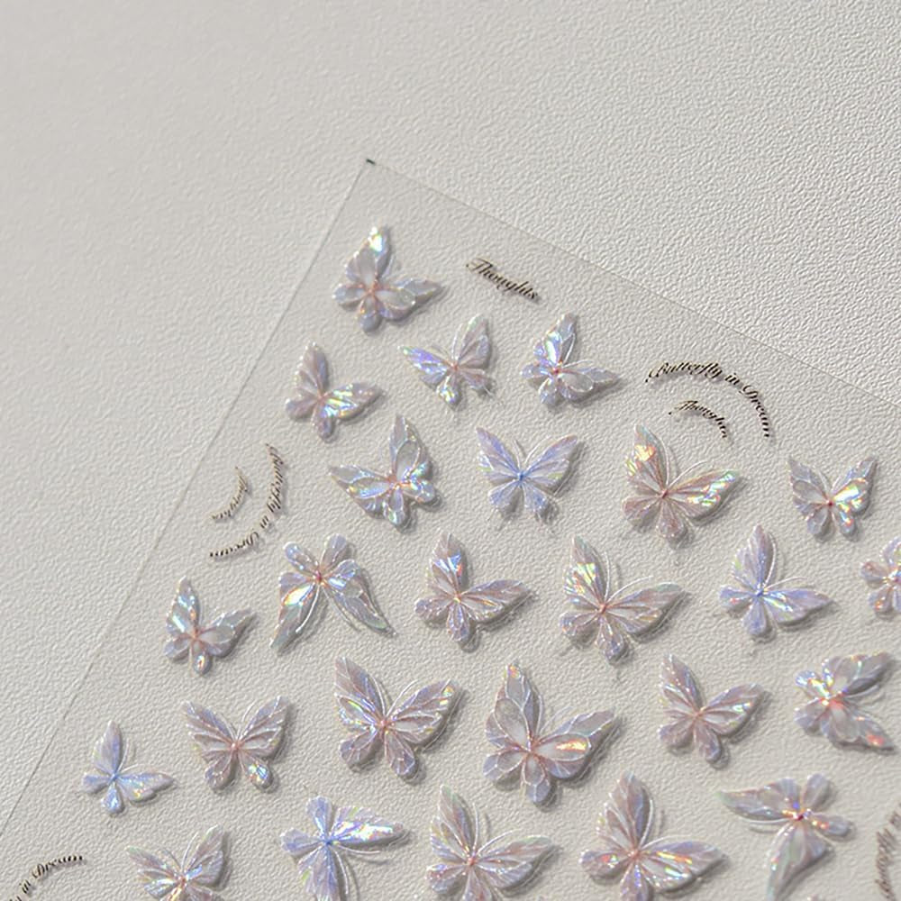 Aurora Shell Schmetterling Nagelsticker Selbstklebend,Erleichterung Schmetterlinge Nail Sticker Rosa Laser Schmetterling Nagelaufkleber Für Frauen Nageldesign Zubehör Nagel Zubehör Nail Art