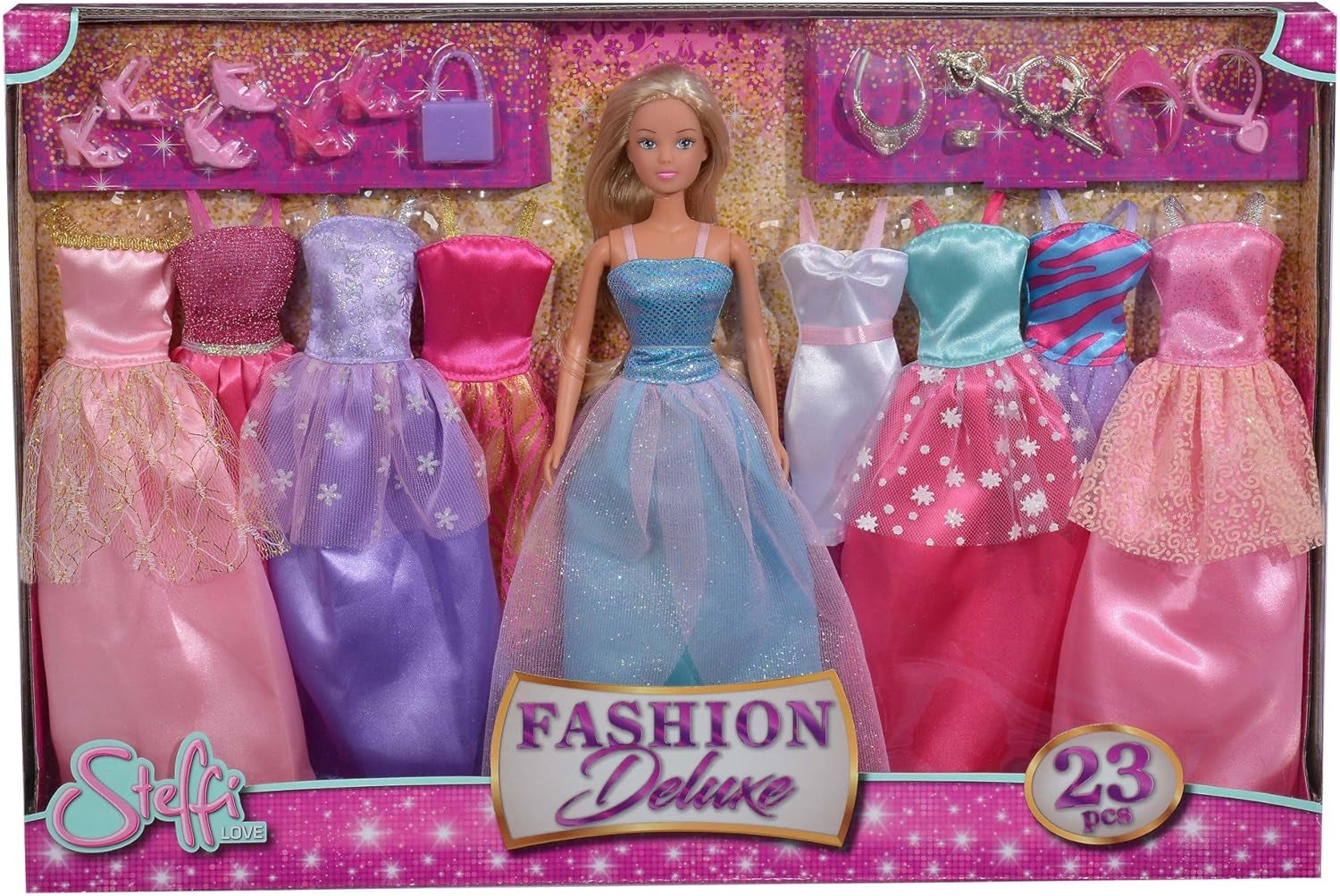 Simba 105733092 – Steffi Love Fashion Deluxe Abendkleid-Puppe mit acht zusätzlichen Kleidern und passenden Accessoires, 23 Teile, 29 cm, ab 3 Jahren