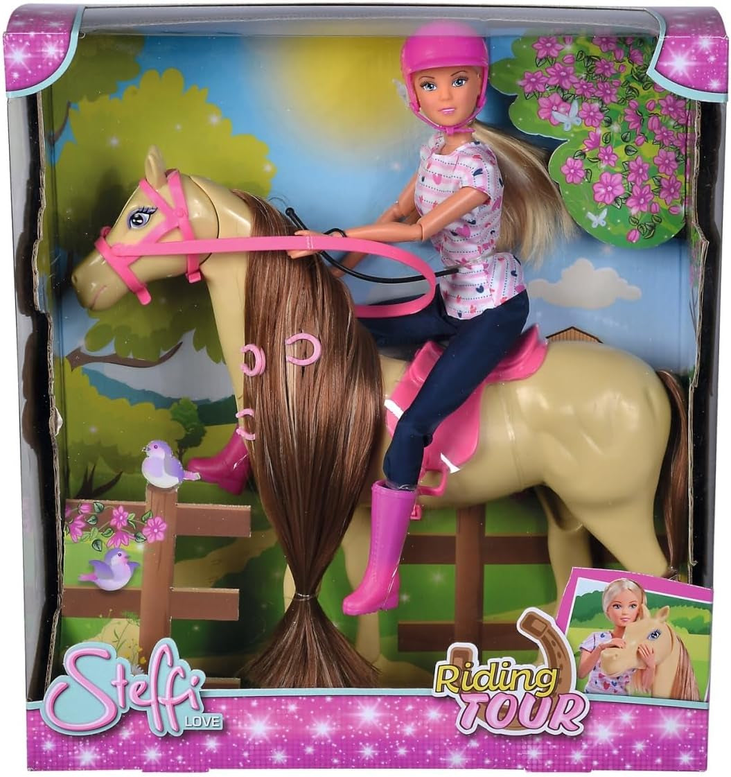 Simba 105730939 – Steffi Love Reittour, im Reitanzug, mit 2 Pferden, voll bewegliche Puppe, Anziehpuppe, 29 cm, für Kinder ab 3 Jahren. Puppen Naty Shop