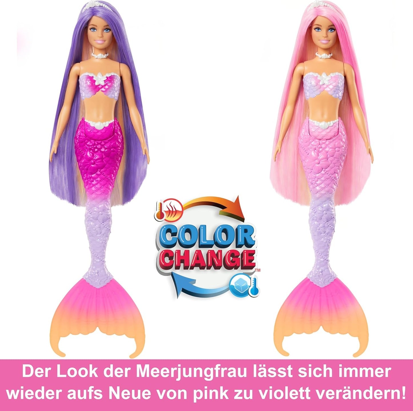 BARBIE Meerjungfrau-Puppe – inspiriert von der TV-Serie „Barbie: Hidden Magic“ mit Farbwechseleffekt und Zubehör, 19 cm lange rosa Haare zum Stylen, für Kinder ab 3 Jahren, HRP97