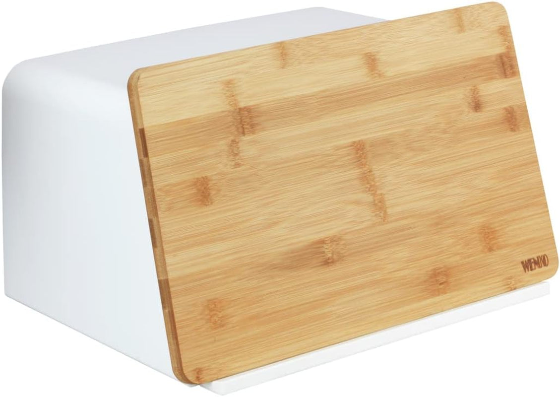 WENKO Kubo Brotkorb mit Bambusbrett, vielseitige Brotaufbewahrung mit Deckel und integriertem Bambus-Schneidebrett, Frischhaltebox, langlebige Brotaufbewahrung, 35 x 20,5 x 26 cm, Schwarz/Natur Naty Shop Frischhalteboxen Weiß/Braun