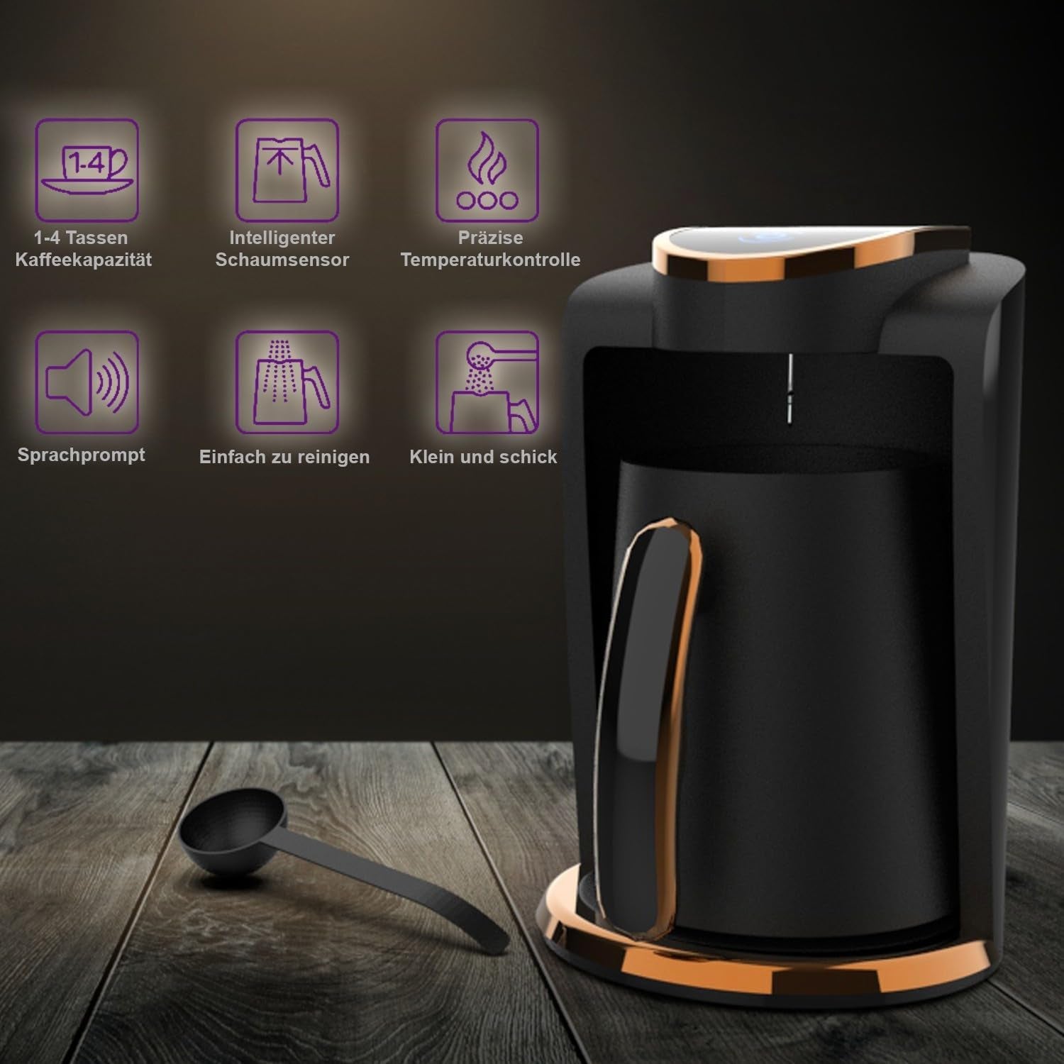 Türkisches Café Inca | Türk Kahve-Maschinen | 250 ml (1–4 Tassen) | 400W | IKM-01 | Schutz gegen Verschütten und Kochen ohne Wasser | Heizplatte aus Edelstahl | Automatisches Herunterfahren | Für einen perfekten türkischen Kaffee