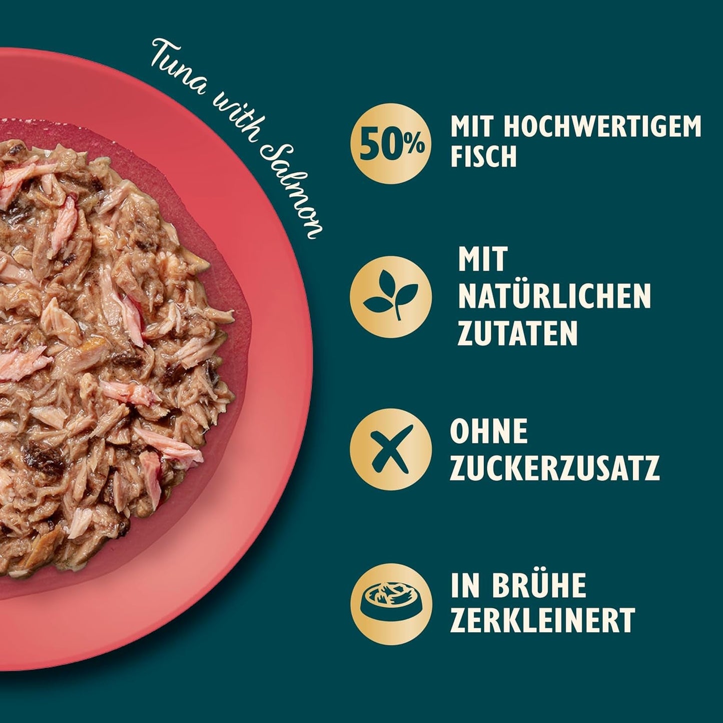Gehackte Filets in Brühe mit Thunfisch und Lachs, zubereitet mit natürlichen Zutaten, Lily's Kitchen, Nassfutter für ausgewachsene Katzen, 70g-Box