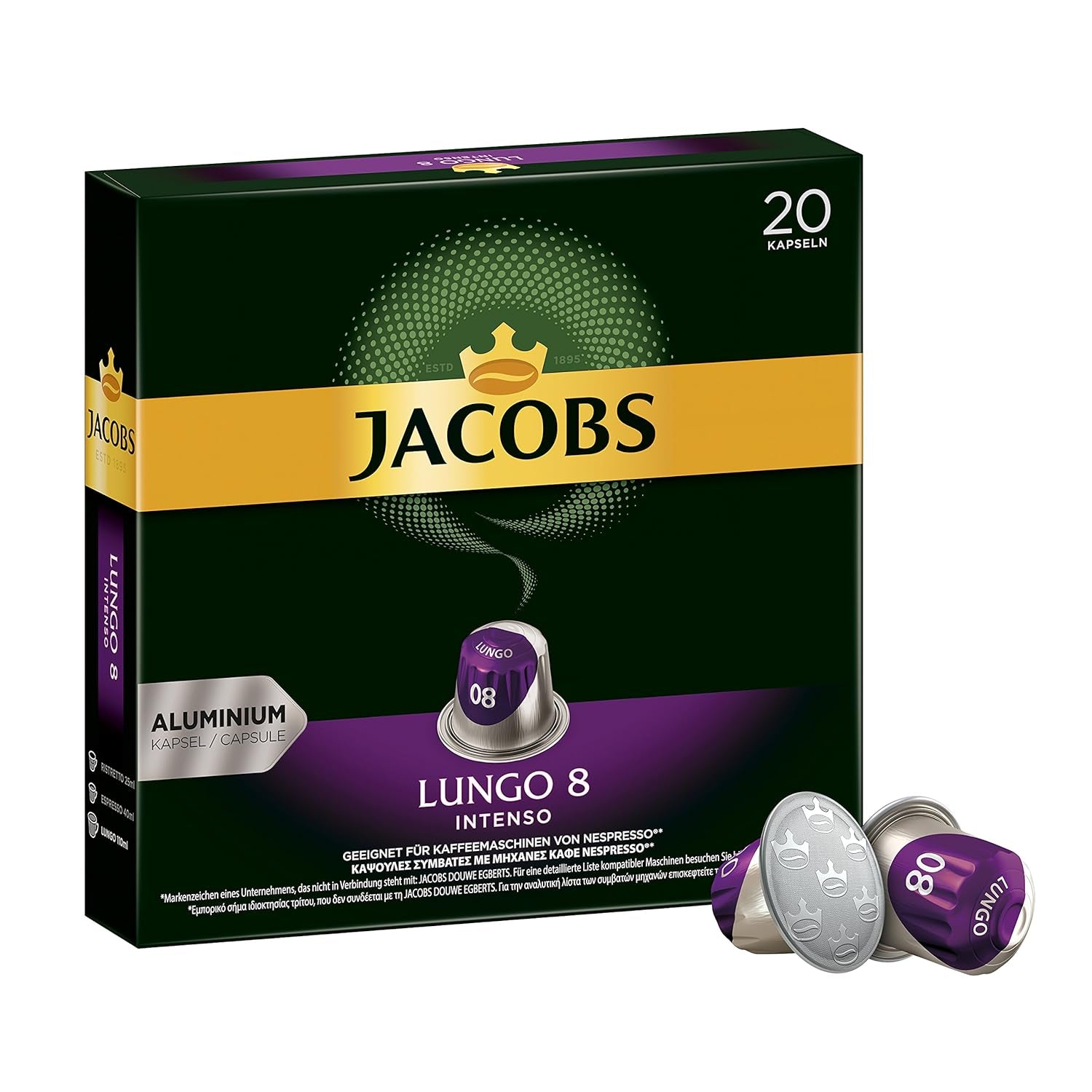 Kaffeekapseln Lungo Intenso, Intensität 8 von 12, 10 x 20 Getränke & Kaffeekapseln Lungo Classico, Intensität 6 von 12, 20 Nespresso®* kompatible Kapseln, 10 x 20 Getränke