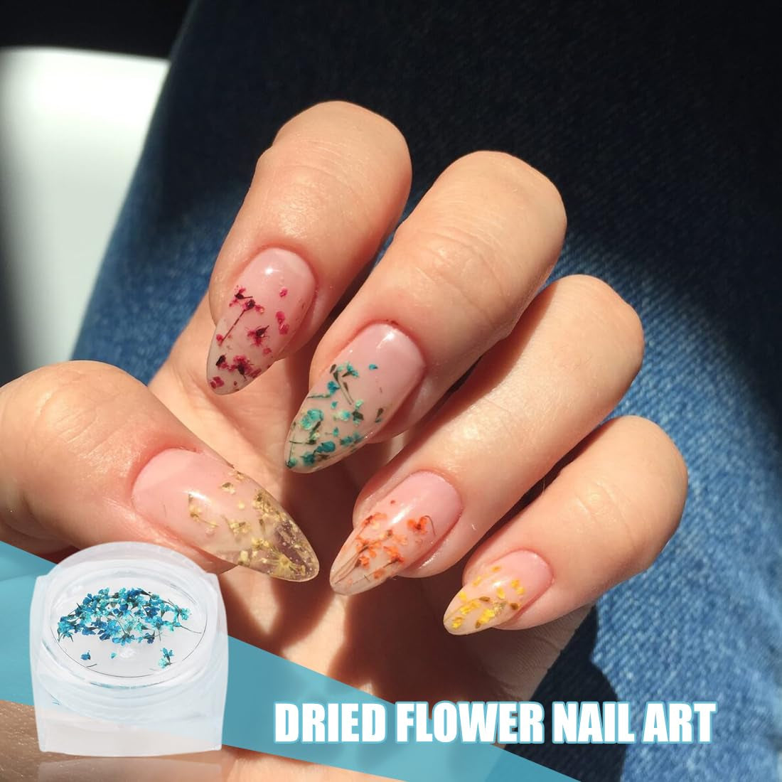EYVRPAU 6 Stück Nail Art Flowers Set Dekoration, Gelnägel Zubehör 6 Farben, Nail Art Aufkleber Trockene Blumen Kit Getrocknete Blumen Zubehör Set DIY Nageldekoration