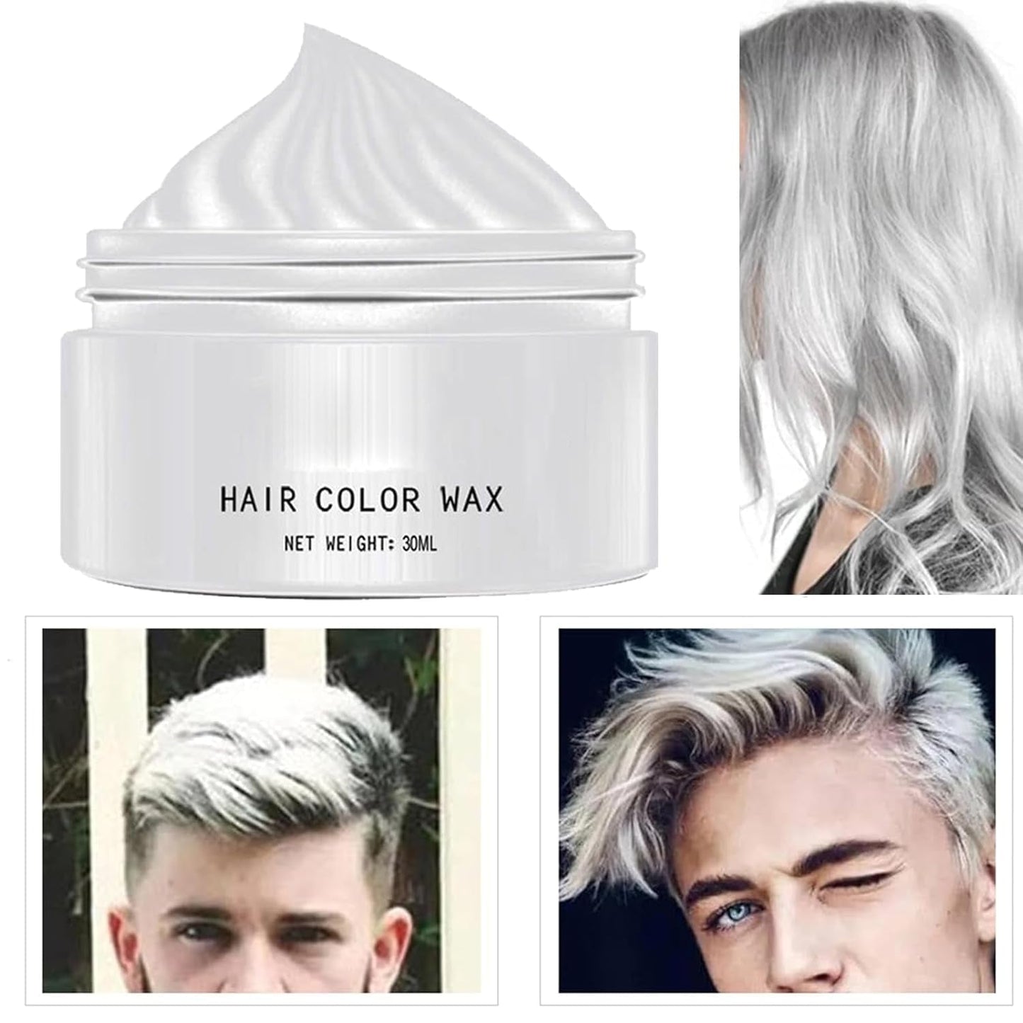 Natürliches weißes Haarfärbemittel, weißes Haarwachsfärbemittel, Unisex-weißes natürliches Haarfärbemittel, weißes Haarfärbemittel, Cosplay-Halloween-Party-Haarwachs, Haarfärbemittel-Party-Haarwachs, 30 ml Naty Shop Haarfärbemittel